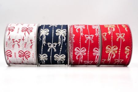 Glitter Metallic Bow Pattern Wired Ribbon - Glitter Metallic Bow Pattern Wired Ribbon